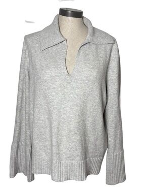 LOFT Gray Collared Knit Sweater Size L Cozy Minimalist Top Capsule Minimalist